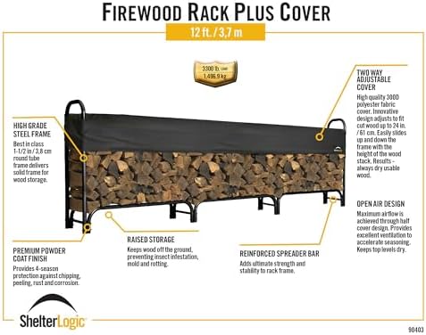 shelterlogic 12' adjustable heavy duty outdoor firewood rack, side view