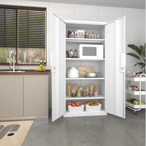 72" garage storage cabinet, white, front angle view