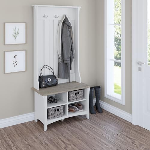 bush home salinas hall tree with shoe storage shown in use