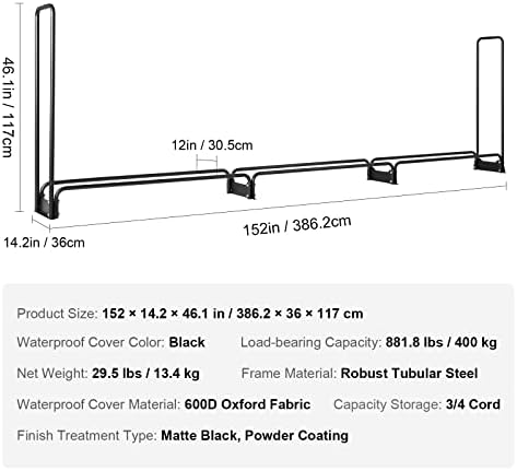 vevor 12.7ft outdoor firewood rack with cover, firewood on a desk or shelf