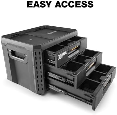 toughbuilt stacktech xl 3 drawer tool box, stackable showing dimensions