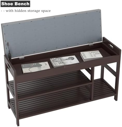 2-tier shoe rack bench with flip-top storage, 36", front angle view