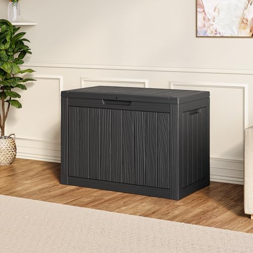 nunu lab 45 gal deck box, outdoor storage, front angle view