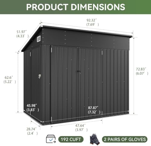 7.5'x4' outdoor shed with 3-lockable door black shown in use