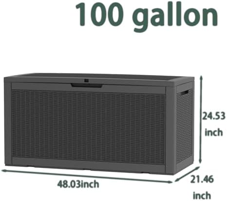 100 gallon deck box, waterproof resin rattan outdoor shown in use