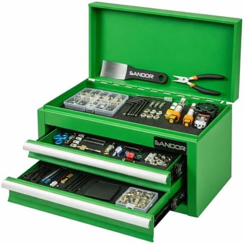 mini tool box - metal tool chest with, close-up detail
