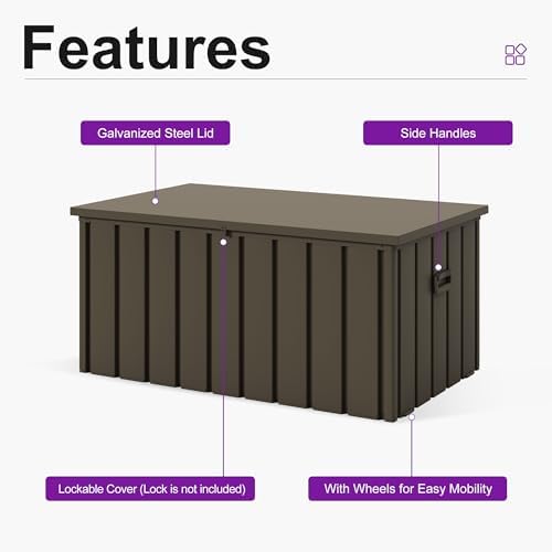 purple leaf outdoor deck box 150 gallon, waterproof, side view
