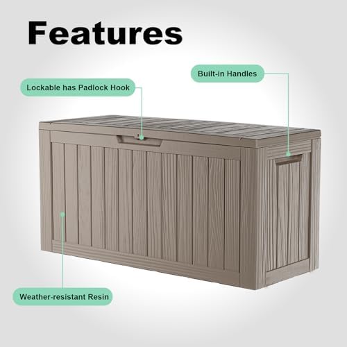 easyup 160 gal deck box waterproof outdoor storage showing dimensions