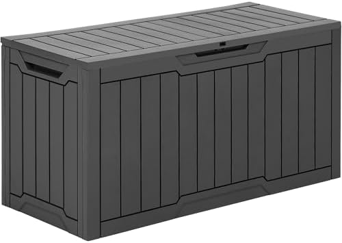 yitahome 80 gallon resin deck box on a desk or shelf