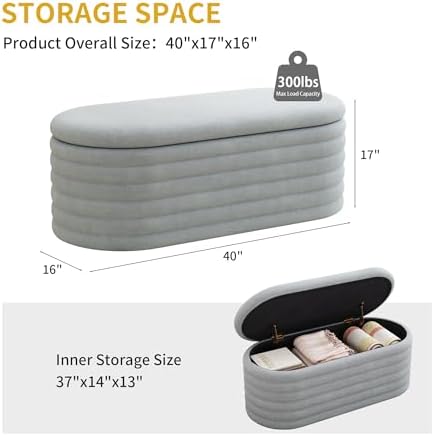 40 inch upholstered storage ottoman bench,ready to go,light shown in use