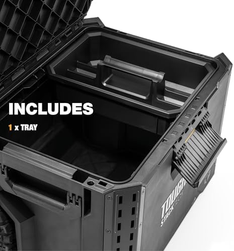 toughbuilt stacktech rolling tool box with 9-inch wheels, package contents
