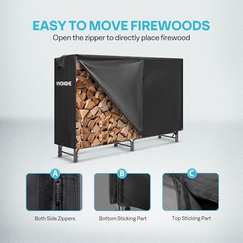 vivohome 6 ft heavy duty firewood rack outdoor, close-up detail