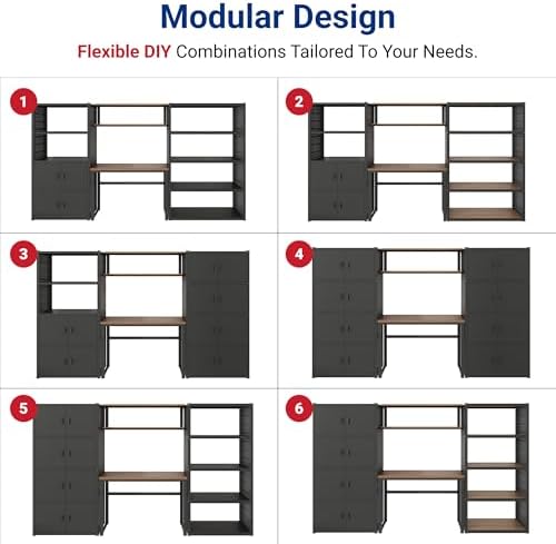 fleximounts 117" l modular garage storage cabinet with on a desk or shelf