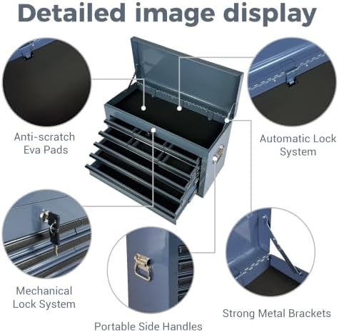 9 drawers metal tool box, 24" portable steel showing dimensions