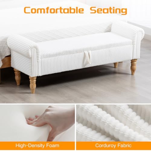 60" storage bench for bedroom,end of bed bench, side view