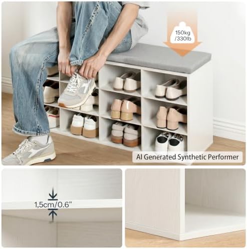hoobro shoe storage bench with cushion, 39.4" l showing dimensions