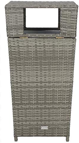 safavieh outdoor mazeli wicker trash can, 35.1" grey, side view