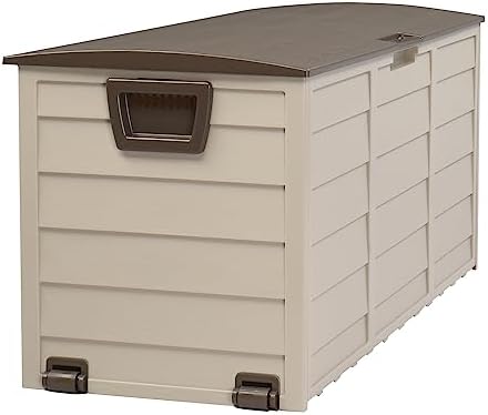 ssline outdoor storage deck box, 75 gallon capacity on a desk or shelf