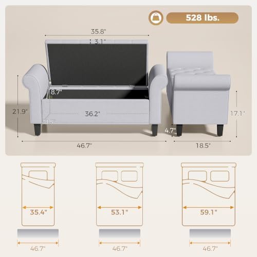 homcom 47" storage ottoman end of bed bench, close-up detail