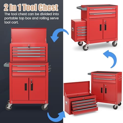 ergomaster large rolling tool-chest with 6 drawers heavy, front angle view