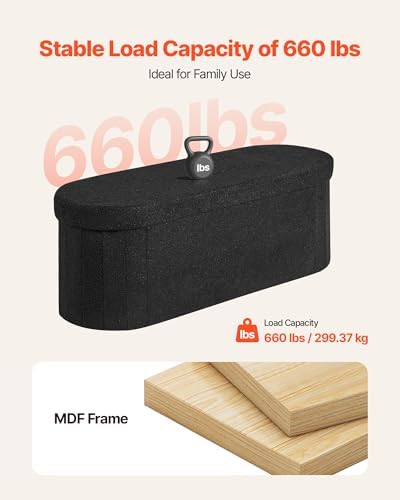 vevor oval storage ottoman bench, foldable teddy fleece, front angle view