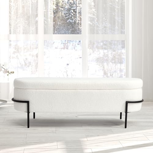 fivewillowise 52 inch sherpa storage ottoman bench,end of showing dimensions