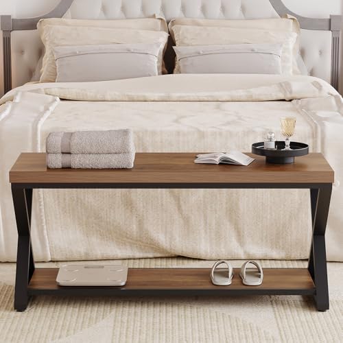 ibf rustic entryway bench with storage, rustic oak on a desk or shelf