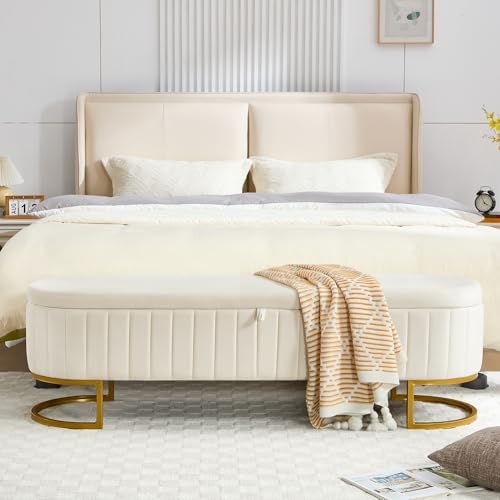 storage ottoman bench, 63" velvet end of bed, close-up detail