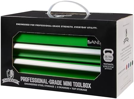 mini tool box - metal tool chest with on a desk or shelf