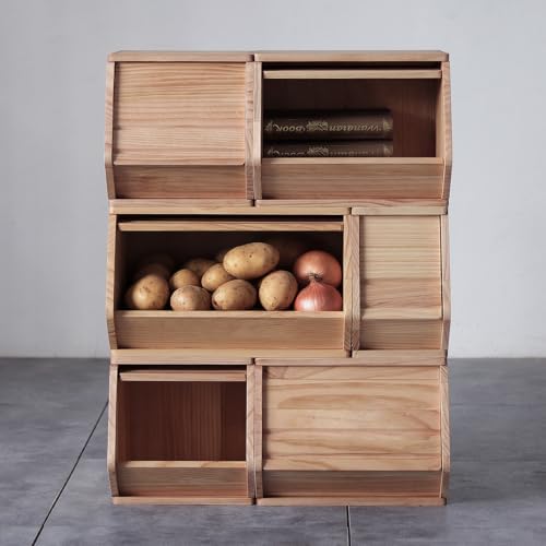 stackable solid wood storage chests, modular bins with showing dimensions