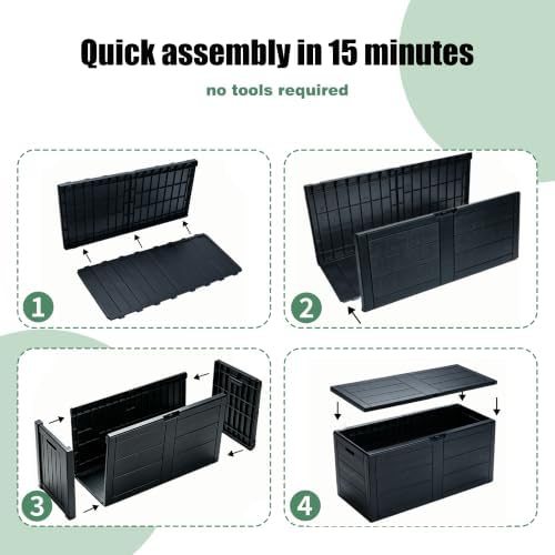 70 gal outdoor storage box, waterproof deck box on a desk or shelf