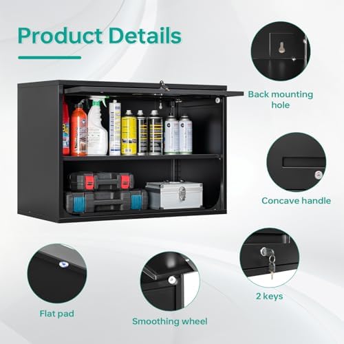 sisesol metal wall cabinet with up-flip door, 21.6" showing dimensions