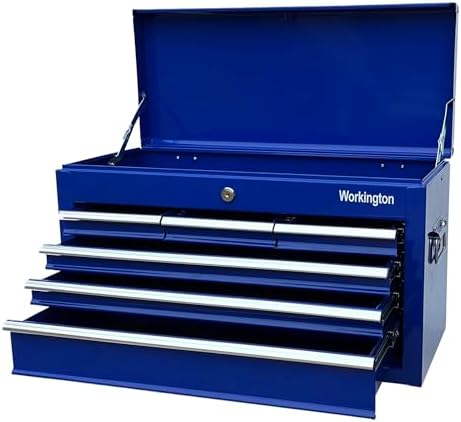 workington portable metal tool chest with 6 drawers shown in use