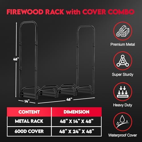 zettum 4ft firewood log rack with cover shown in use