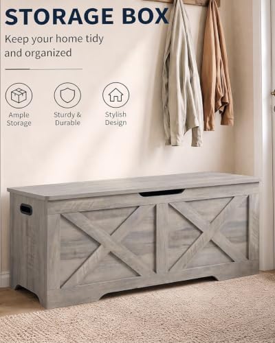 timberer 47.2" storage chest, wooden storage bench, entryway, side view