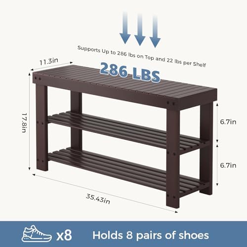 dumos wooden shoe rack bench, 3-tier bamboo entryway, close-up detail