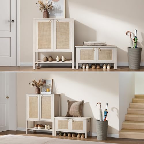 sicotas rattan storage bench boho storage chest with, front angle view