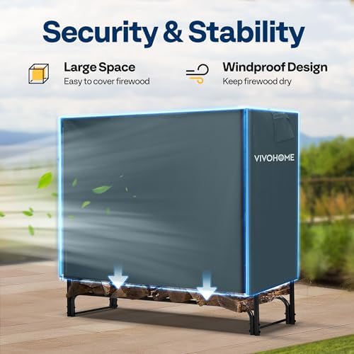 vivohome 5ft waterproof outdoor firewood log rack cover on a desk or shelf