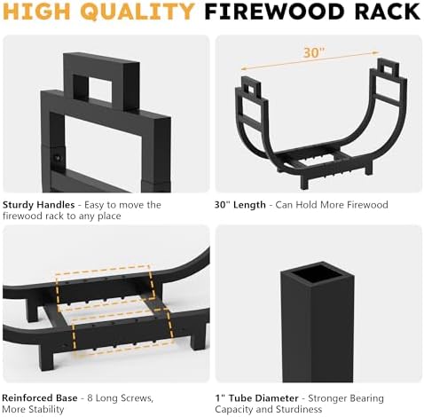 30 inch firewood rack outdoor indoor with handle, side view