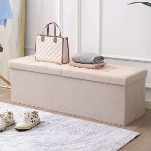 storage ottoman bench foldable footrest foot stool, 45" on a desk or shelf