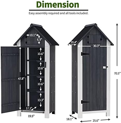 mcombo outdoor storage cabinet with shelves, wooden outside, side view