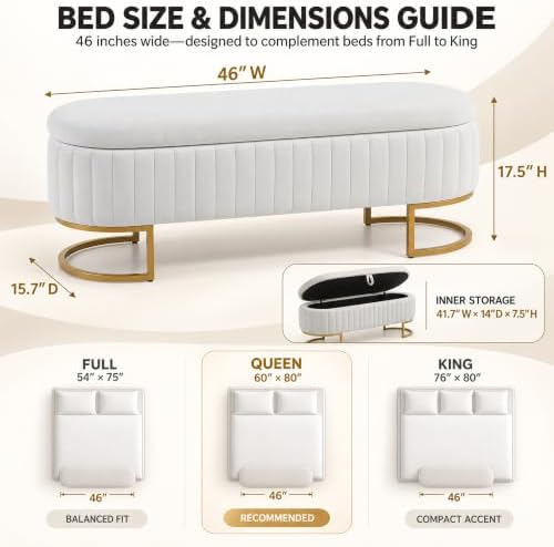 velvet storage bench for bedroom, 46" oval end shown in use