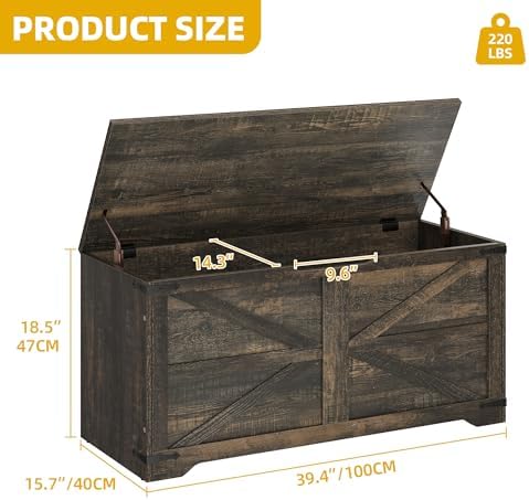 dwvo wooden storage bench, farmhouse storage chest, 39.4"l, close-up detail