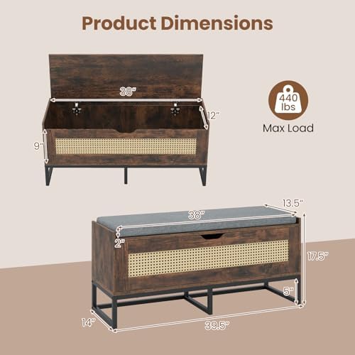 giantex rattan shoe bench, flip-top entryway bench with shown in use