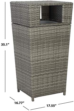 safavieh outdoor mazeli wicker trash can, 35.1" grey showing dimensions