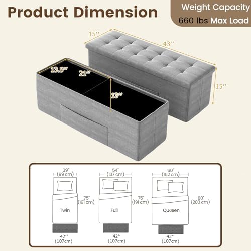 giantex storage ottoman bench, 43" l folding foot, close-up detail
