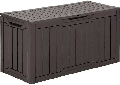 yitahome 80 gallon resin deck box shown in use