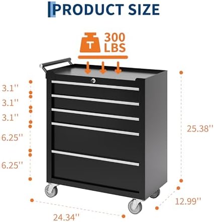 garvee rolling tool chest, 5 drawers tool storage, close-up detail