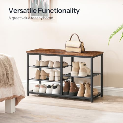 hoobro shoe bench, 5-tier shoe rack bench, industrial showing dimensions