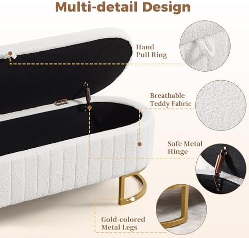storage ottoman bench, 63" teddy end of bed, side view